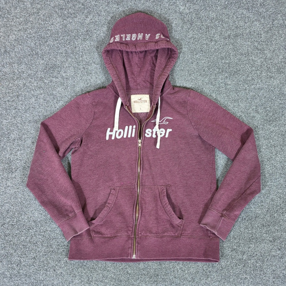 Y2K 2000s Hollister Womens Full Zip Hoodie Burgundy Los Angeles Graphic Size L